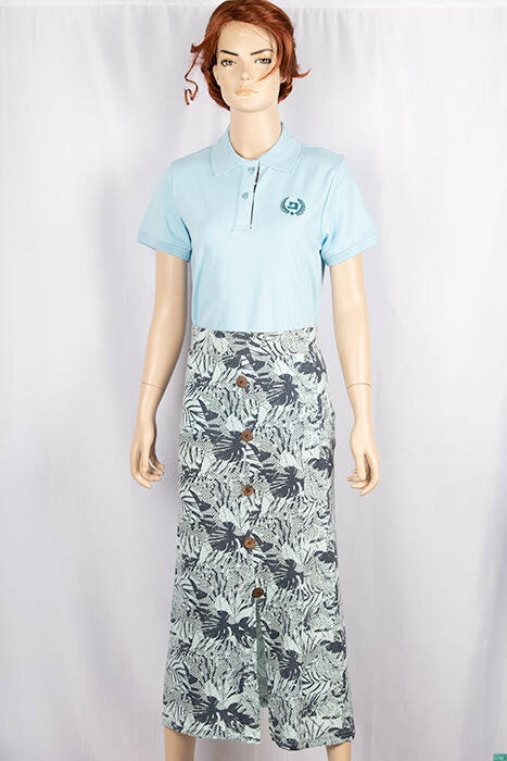 Ladies casual fit mid length stretchy, stylish middle split skirts with buttons.