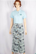 Ladies casual fit mid length stretchy, stylish middle split skirts with buttons.