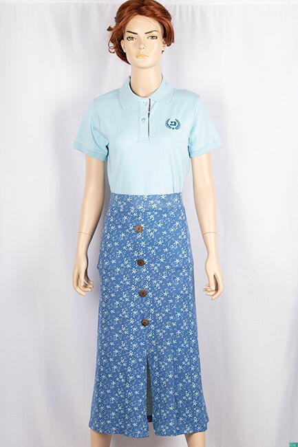 Ladies casual fit mid length stretchy, stylish middle split skirts with buttons.