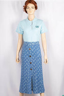 Ladies casual fit mid length stretchy, stylish middle split skirts with buttons.