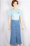 Ladies casual fit mid length stretchy, stylish middle split skirts with buttons.
