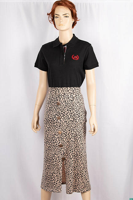 Ladies casual fit mid length stretchy, stylish middle split skirts with buttons.