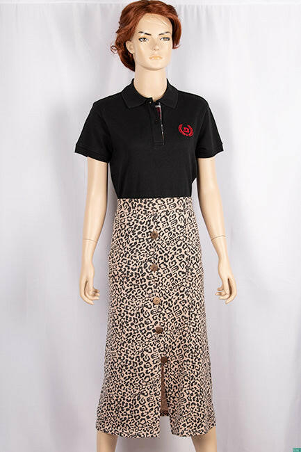 Ladies casual fit mid length stretchy, stylish middle split skirts with buttons.