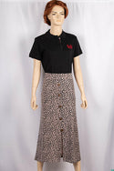 Ladies casual fit mid length stretchy, stylish middle split skirts with buttons.