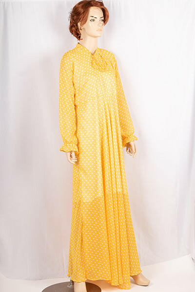 Ladies cuffed neck with lace Smokey ruffles full sleeve long gown dress in various colours print with a wide beautiful flare.