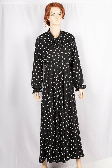 Ladies cuffed neck with lace Smokey ruffles full sleeve long gown dress in various colours print with a wide beautiful flare.