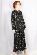 Ladies cuffed neck with lace Smokey ruffles full sleeve long gown dress in various colours print with a wide beautiful flare.