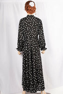 Ladies cuffed neck with lace Smokey ruffles full sleeve long gown dress in various colours print with a wide beautiful flare.
