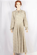 Ladies cuffed neck with lace Smokey ruffles full sleeve long gown dress in various colours print with a wide beautiful flare.