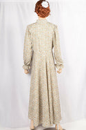 Ladies cuffed neck with lace Smokey ruffles full sleeve long gown dress in various colours print with a wide beautiful flare.