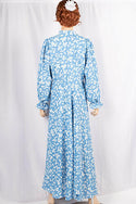 Ladies cuffed neck with lace Smokey ruffles full sleeve long gown dress in various colours print with a wide beautiful flare.