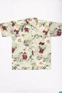 Men’s half sleeve slim fit White & Rose pink floral prints summer Shirts on pastel green.