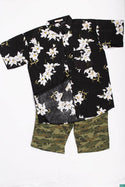 Men’s half sleeve slim fit White floral prints summer Shirts in Black.
