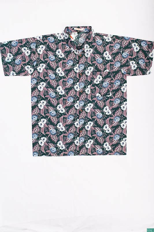 Men’s half sleeve slim fit White purplish ash floral print summer Shirts on jungle green.