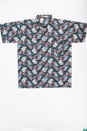 Men’s half sleeve slim fit White purplish ash floral print summer Shirts on jungle green.