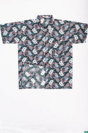 Men’s half sleeve slim fit White purplish ash floral print summer Shirts on jungle green.