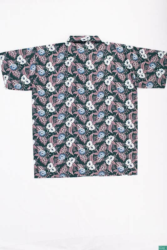 Men’s half sleeve slim fit White purplish ash floral print summer Shirts on jungle green.
