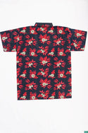 Men’s half sleeve slim fit red floral print summer Shirts on black.