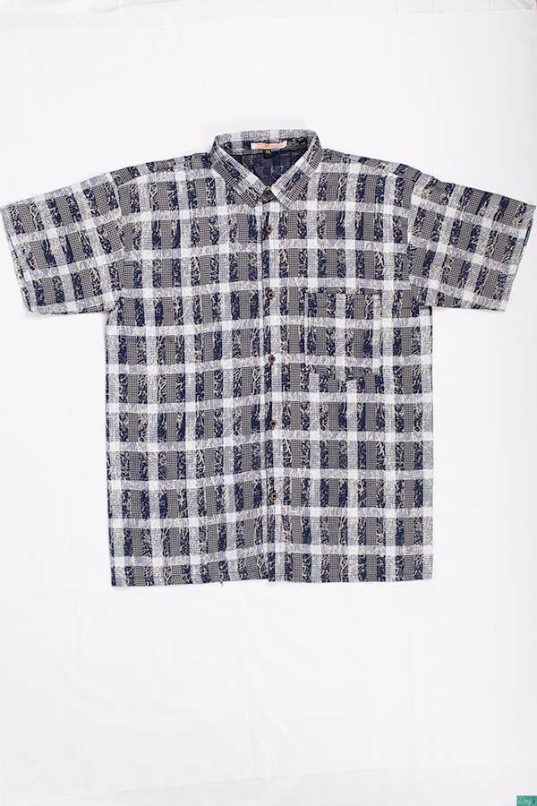 Men’s half sleeve slim fit summer Shirts on Navy and cream square pattern prints.