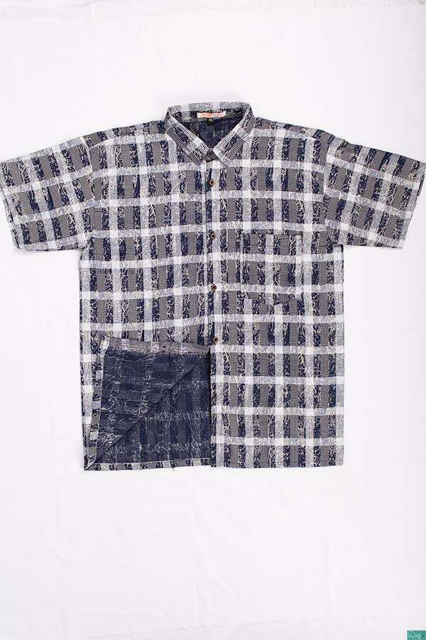 Men’s half sleeve slim fit summer Shirts on Navy and cream square pattern prints.