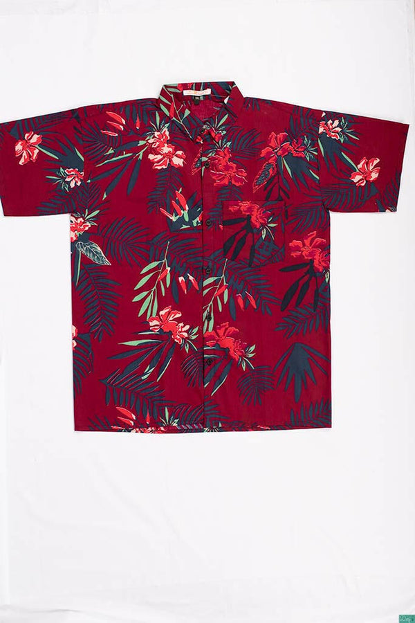 Men’s half sleeve slim fit summer red floral shirts with green In various colours.