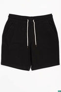 Men’s Comfortable Casual Shorts with pockets and elastic drawstring waist in Black.