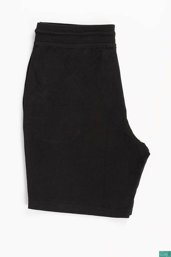 Men’s Comfortable Casual Shorts with pockets and elastic drawstring waist in Black.