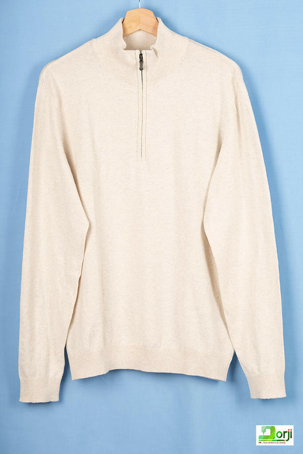 Men’s  Off White zip Full Sleeve Sweater - Dorji