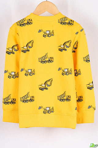 Boy's Crew neck casual fit full sleeve excavator jumper in yellow.