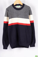 Boy's Crew neck casual fit full sleeve knitted 3 shades jumper in B&W and Red.