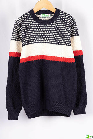 Boy's Crew neck casual fit full sleeve knitted 3 shades jumper in B&W and Red.