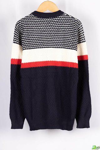 Boy's Crew neck casual fit full sleeve knitted 3 shades jumper in B&W and Red.