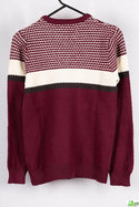 Boy's Crew neck casual fit full sleeve basket knitted jumper in Burgundy with B&W colour.