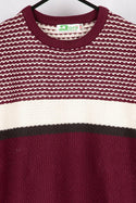 Boy's Crew neck casual fit full sleeve basket knitted jumper in Burgundy with B&W colour.