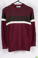Boy's Crew neck casual fit full sleeve basket knitted jumper in Burgundy with B&W colour.