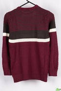 Boy's Crew neck casual fit full sleeve basket knitted jumper in Burgundy with B&W colour.