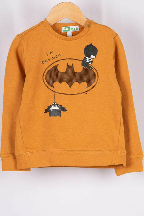 Boy's Crew neck casual fit full sleeve Batman jumper in Mustard Yellow.