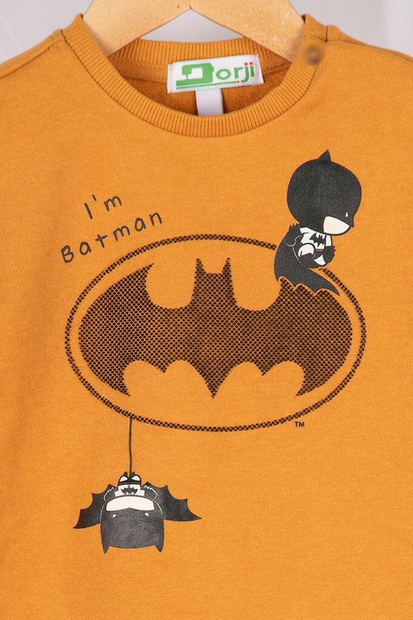 Boy's Crew neck casual fit full sleeve Batman jumper in Mustard Yellow.