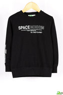 Boy's Crew neck casual fit full sleeve space mission jumper in Black.
