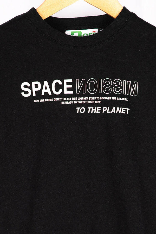 Boy's Crew neck casual fit full sleeve space mission jumper in Black.