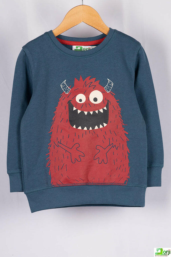 Boy's Crew neck casual fit full sleeve Red Monster jumper in Blue.
