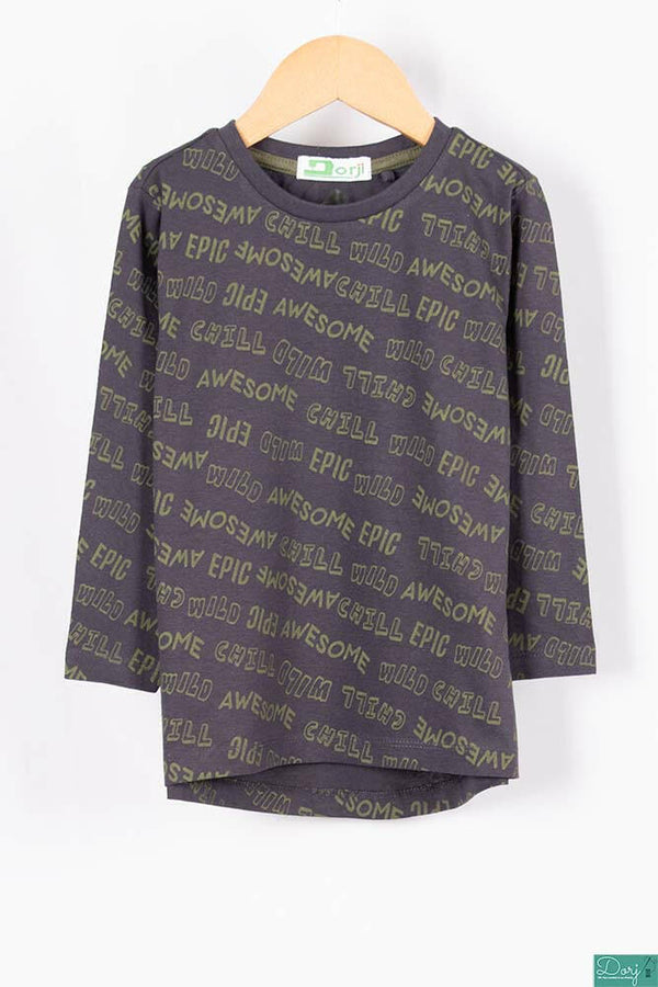 Boy’s full sleeve casual fit T- Shirt in Dark Grey.