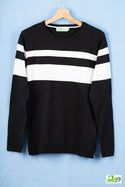 Boys full sleeve round neck knit sweater in Black & White strips .