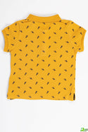 Boy's short sleeve slim fit polo with bird beak design in mustard yellow.