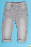 Little Boys stylish ripped folded casual fit pants in Ash.