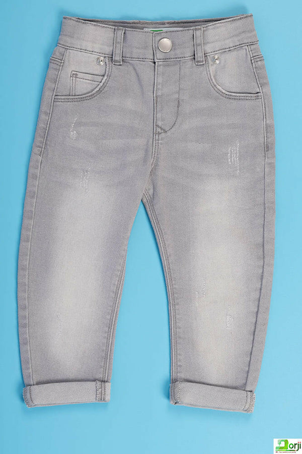 Little Boys stylish ripped folded casual fit pants in Ash.
