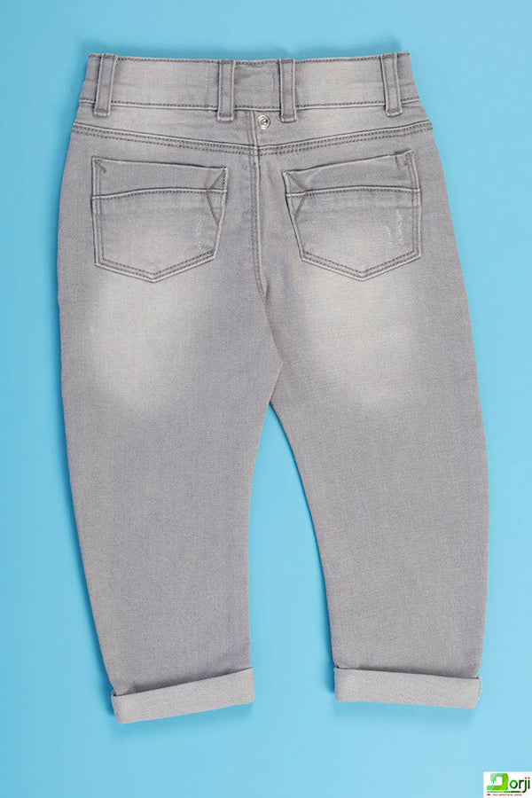 Little Boys stylish ripped folded casual fit pants in Ash.