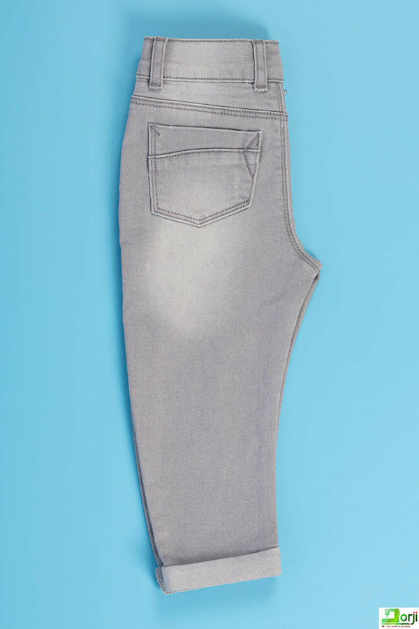 Little Boys stylish ripped folded casual fit pants in Ash.