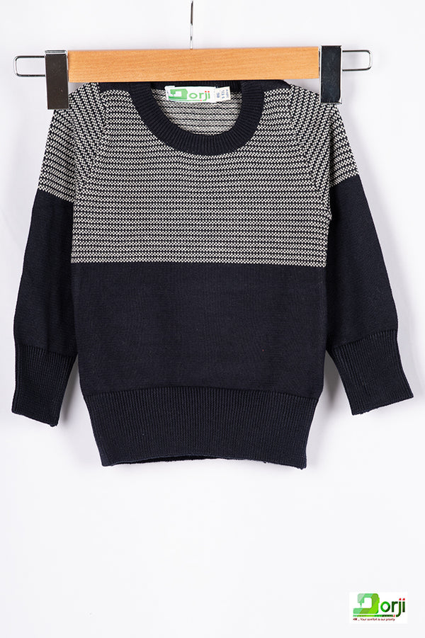 Boys full sleeve round neck in half White net design on Black.