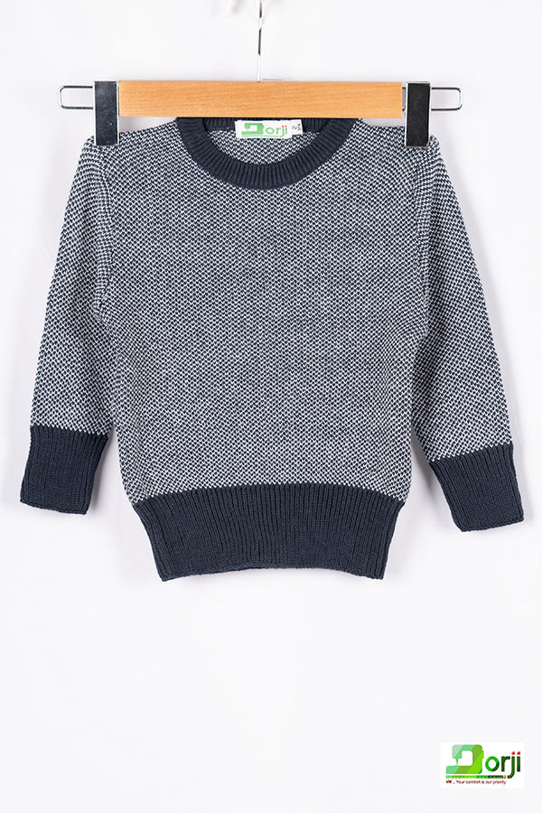 Boys full sleeve round neck in full body White net design on Black 100% cotton slim fit knit sweater with stretchable hand.